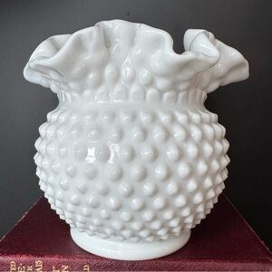 Vintage Fenton Hobnail Milk Vase Glass Ruffle Edge